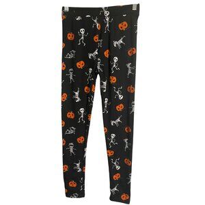 Shosho Halloween Leggings Skeleton Pumpkin Print Black Comfy Womens Junior S/M